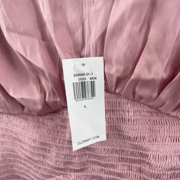OLD NAVY Dress Large Satin Fit & Flare Sleeveless Smocked Midi Pink V-Neck NWT - Picture 5 of 14